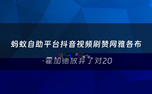 蚂蚁自助平台抖音视频刷赞网雅各布·霍加德放弃了对20