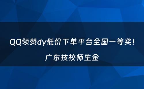 QQ领赞dy低价下单平台全国一等奖！广东技校师生金